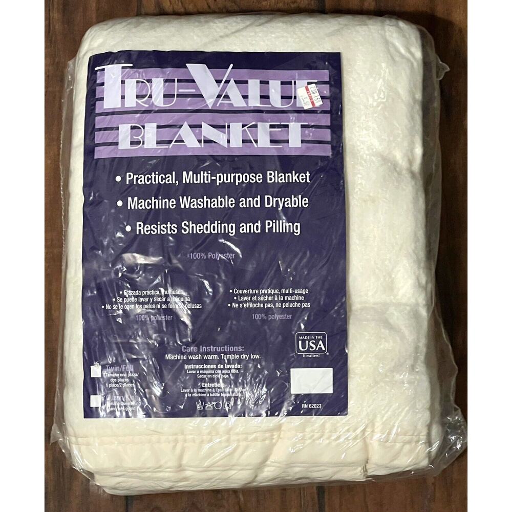 Vintage Tru Value TWIN FULL Blanket Polyester Nylon Binding Trim Cream USA MADE